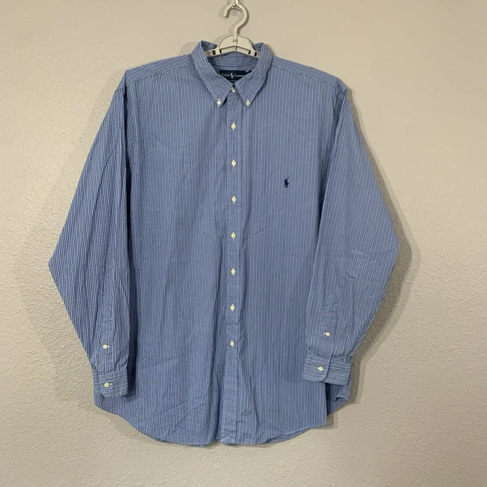 Ralph Lauren Men's Size XLT TALL Classic Fit Blue Striped Button‎ Down Shirt